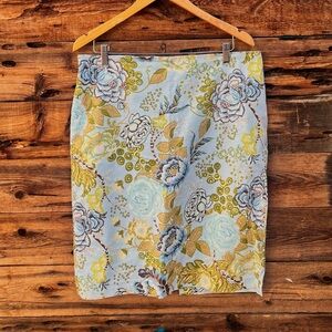 TALBOTS | Floral Pencil Blue & Green Skirt 12